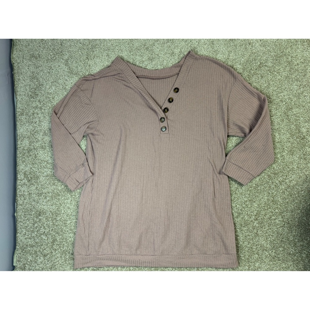 Waffle Knit Henley Tunic Top Dusty Mauve V-Neck 3/4 Sleeve Plus Size 4XL - Picture 6 of 6